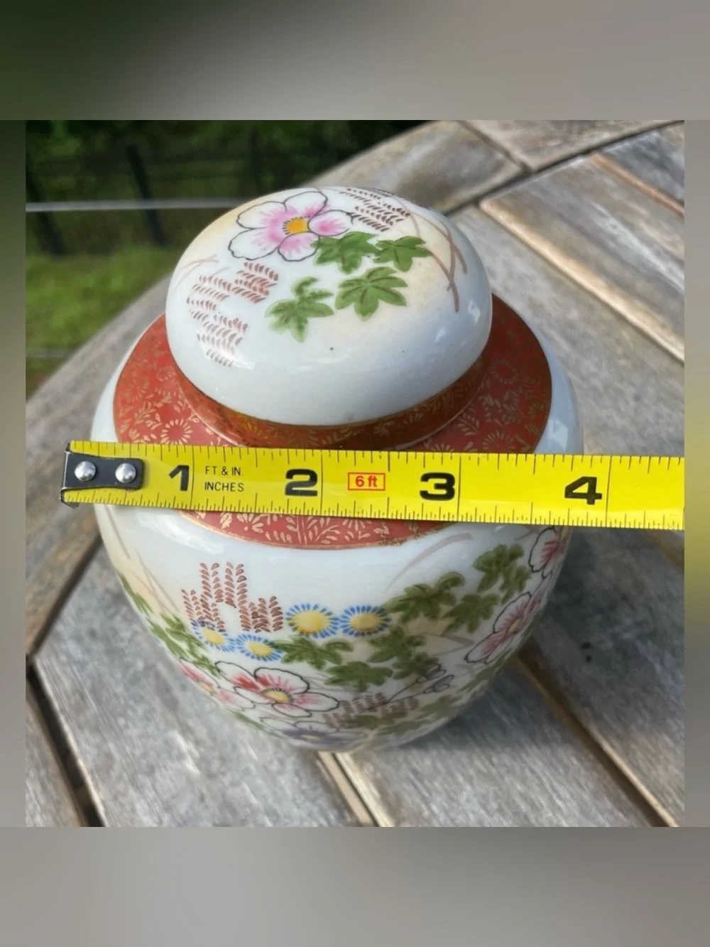 Vintage Japanese Floral Porcelain Ginger Jar Lid Urn